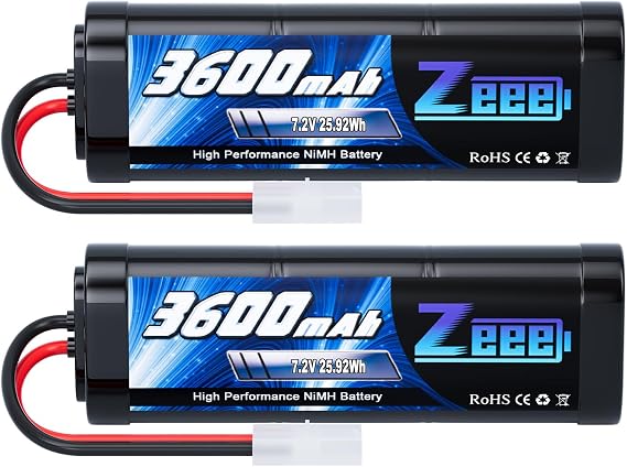 Zeee 7.2V 3600mAh RC NiMH Battery with Tamiya Plug High Power for RC Car RC Truck Associated HPI Losi Kyosho Tamiya Hobby(2 Pack)