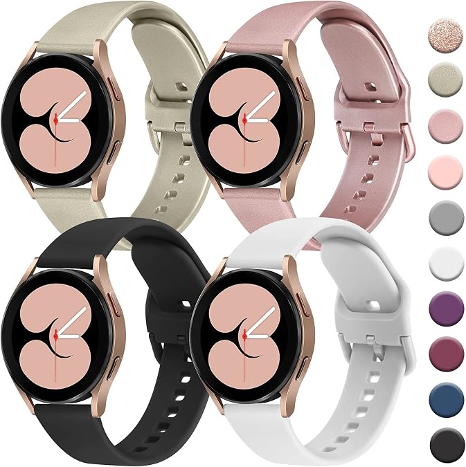 4 PACK Bands Compatible with Samsung Galaxy Watch 4 40mm 44mm/ 4 Classic 42mm 46mm, 20mm Adjustable Silicone Sport Replacement Strap for Samsung Galaxy Watch 7/6 / 5/4 / FE Band Women Men