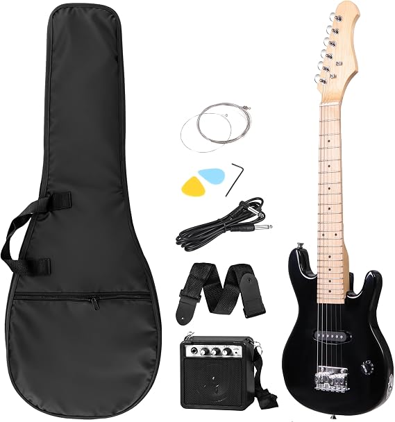 30" Electric Guitar Beginner Kits, Beginner Electric Guitar with 5W Amp and Accessories Pack Guitar Bag for Beginners, Black