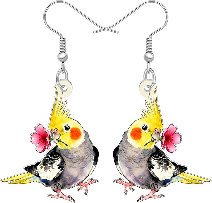 DUOWEI Cute Acrylic Parrot Earrings Macaws Dangle Jewelry for Women Summer Spring Accessories Hawaiian Gifts