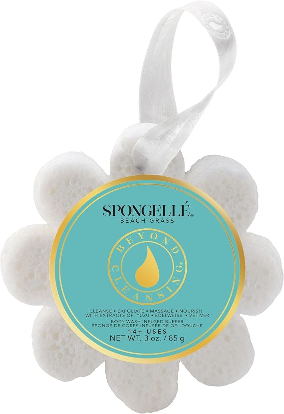 Spongelle Beach Grass Wild Flower Bath Sponge | Built-in Body Wash & Body Scrubber, Shower Loofah Sponge for Women | 14+ uses