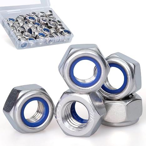 M3, Nylon Insert Hex Lock Nuts, 304 Stainless Steel, Bright Finish, Coarse Thread, Machinery, Automotive, Outdoor, Wooden Furniture, 150 PCS