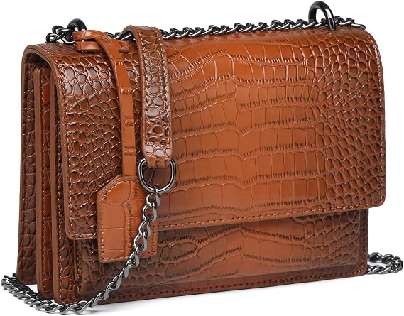 MYHOZEE Leather Crossbody Purse for Women Snake Print Ladies Shoulder Bag Trendy Handbags Ladies Clutch Satchel with Chain Strap Brown