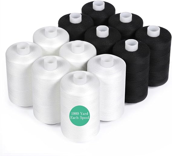 Thread for Sewing, 12 Spools of 1000 Yards Sewing Thread, White & Black 6 Each Color, All-Purpose Thread for Sewing, Hand Stitching, Quilting