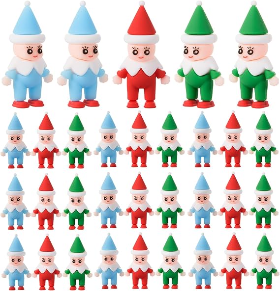 30 Pcs Mini Christmas Doll Figurines Tiny Chritmas Elf Figurines Miniature Xmas Figures Ornaments Micro Landscape Decorations for Xmas Crafts DIY Accessories (30, Multicolor)