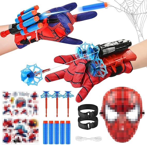 JIASHA 2 Pcs Spider Web Shooter for Kids Age 3-14,Super Hero Spider Launcher Toys,Interactive Fun Children's Educational,Spider Gloves,for 3-12 Year Old Boys and Girls Costume Cosplay Gift