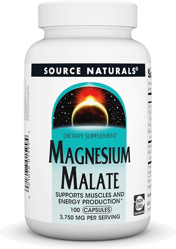 Source Naturals Magnesium Malate, 3750 mg per Serving - 100 Capsules | Support Muscles and Energy Production