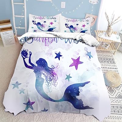 Twin Comforter Set OWL QUEEN Mermaid Kids Bedding Sets Soft Microfiber 3 Pieces Duvet Cover for Girls Teens Toddler with 2 Pillowcases Sheet Set - 86x70 Inches, Mermaid Color 3