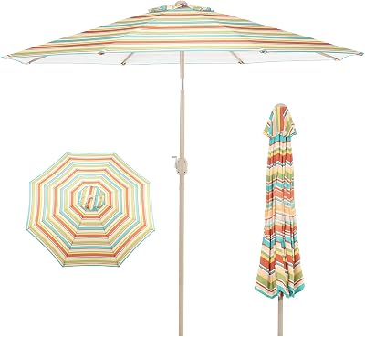 BPS 9FT Outdoor Patio Umbrella, Outdoor Market Table Umbrella with 8 Sturdy Ribs, Push Button Tilt and Crank for Garden, Deck, Backyard, Poolside