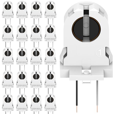 20-Pack JACKYLED Screw Type T8 Lamp Holder with Wires UL Non-shunted Tombstone Light Socket for LED Fluorescent Tube Replacements