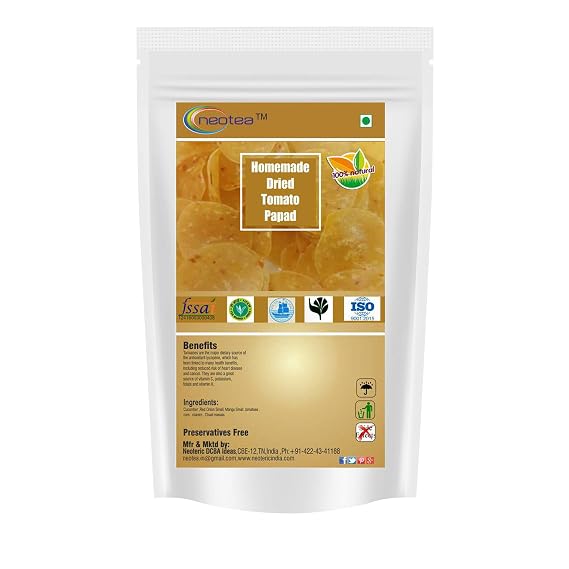 Neotea Homemade Dried PapadPappadPapadumAppalam Indian Dish - 250g Tomato Papad
