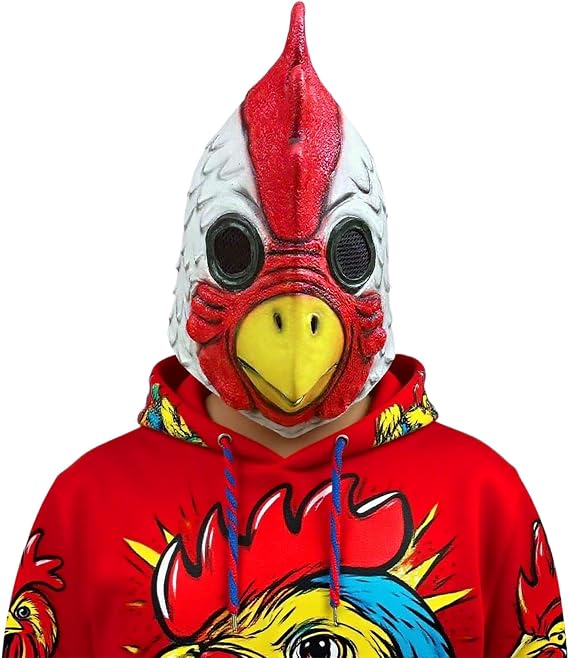 Bright Red Latex Chicken Mask, Biochemical Style for Halloween Carnival Role-Playing
