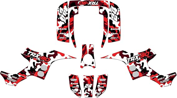 Graphics Kit for Honda TRX 90 (1993-2005) INVASION Series Red 16 Mil - ATV UTV Custom Racing Graphics Stickers Decals Kit, no-plastics