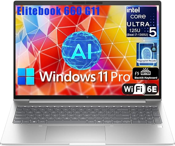 HP Elitebook 660 G11 Business Laptop, 16" FHD+ Computer, 12-Core Intel Ultra 5 125U (Beat i7-1355U), 32GB DDR5 RAM, 2TB PCIe SSD, WiFi 6E, Backlit KB, Fingerprint Reader, Windows 11 Pro