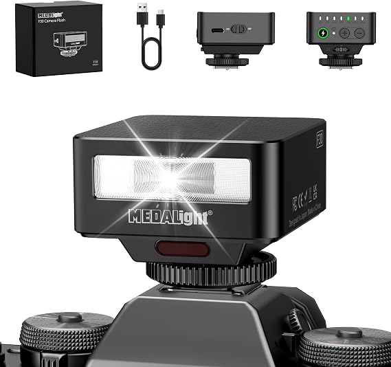 MEDALight Flash F30 Mini Camera Flash,GN15 Camera Flash 7 Power Levels Manual Hot Shoe Flash for Sony ZV1/Ricoh GR3 /Nikon/Canon/Fuji/Digital Film Cameras/DSLR Camera(Not Compatible for Sony ZV-1F.