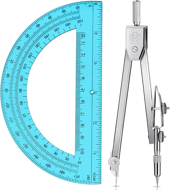 EBOOT Drawing Compass and 6 in Protractor Geometry Set, Blue