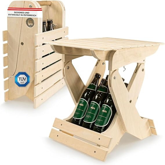 W4 Products Men's Wooden Handbag Folding Beer Handbag Wooden Beer Carrier with Seat Function Men's Beer Gift Men's Handbag for Beer Bottles