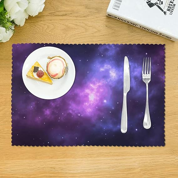 Placemats Set of 4 Heat Resistant Non-Slip Place Mats for Dining Table Magic Galaxy Sky Purple Placemats Washable Woven Table Mats Wipeable Placemat for Kitchen Decoration Indoor Outdoor