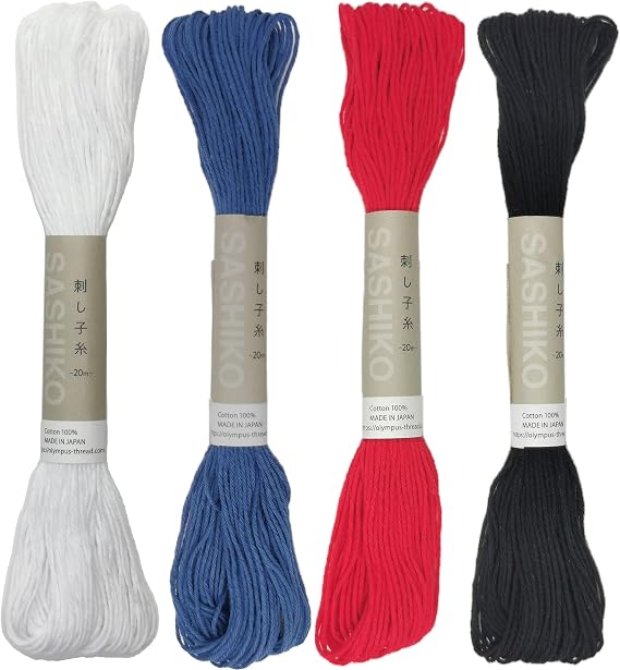 Olympus Sashiko Thread 20m(21.8yds) 4skeins Color Bundles 100% Cotton (#01,#10,#15,#20)