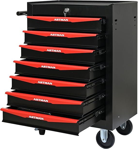 7-Drawer Tool Chest on Wheels Rolling Tool Box Mechanic Tool Cart with Drawers Multifunctional Tool Storage Cabinet for Garage, Warehouse, Workshop, Repair Shop