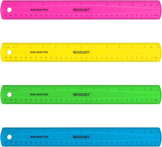 Westcott Shatterproof Ruler, Assorted Translucent Colors, 12"