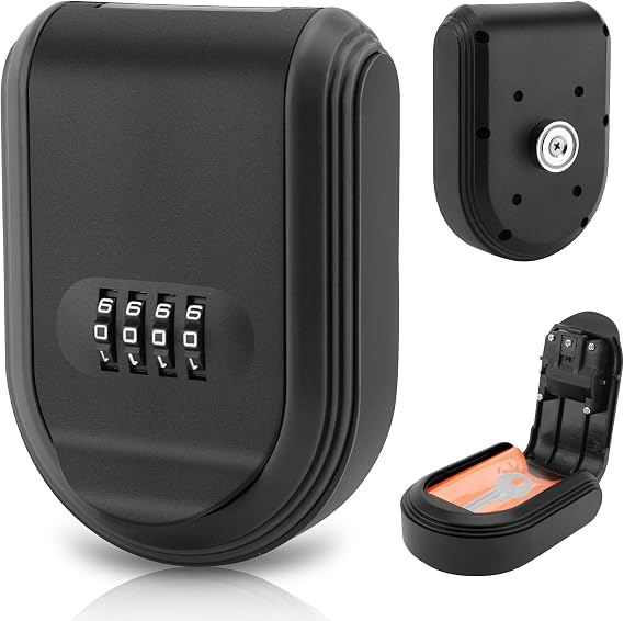Magnetic Key Lock Box Under Car, 4 Digit Combination Key Holder with Strong Magnet, Wall Mounted Security Lock Box, Key Box Organizer with Bags for Indoor Outdoor