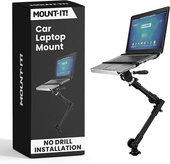Mount-It! Car Laptop Mount, No-Drill Passenger Seat Laptop Stand for 1215.4 Inch Laptops up to 9 lbs, Height Adjustable Full Motion Vehicle Laptop Mount