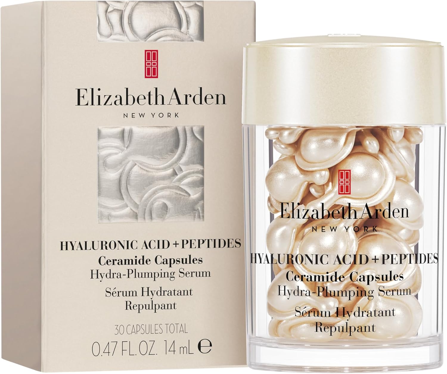 Elizabeth Arden - Hyaluronic Acid + Peptides Ceramide Capsules, Hydrating & Plumping Peptide Serum with Size-Shifting HA, Silky Lightweight Formula for Smoother, Plumper Skin, For All Skin Types