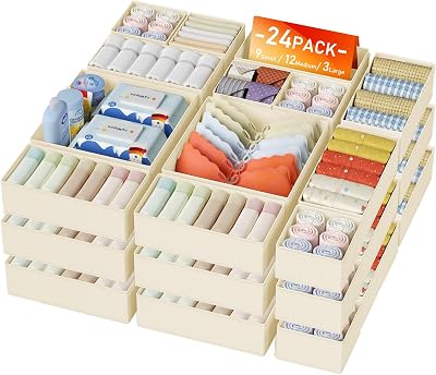 DIMJ Drawer Organizer Clothes 24 Pack - Foldable Baby Organizers and Storage Dresser Organizer for Bedroom, Closet Nursery Organization Dresser Dividers for underwear, Sock, Bra, Belt, Tie