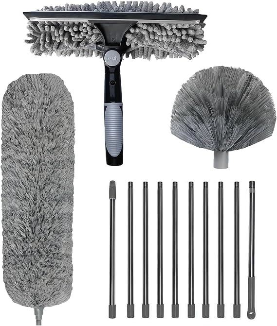 6m High Reach Telescopic Duster Kit With Adjustable Extension Pole 4.25m, Extendable Handle Microfiber Cobweb Dusting Brush, For Spider Web, High Ceiling, Blinds, Furniture, Cars