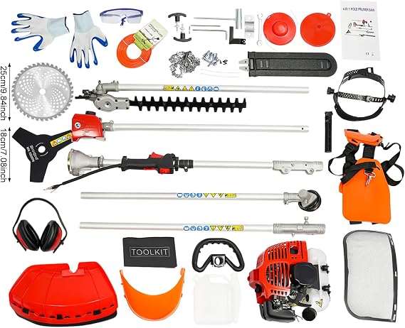 4 in 1 Multi-Functional Trimming Tool, 51.7CC 2-Strokes Cutter Grass Trimmer, Gas Pole Saw Hedge Brush Cutter, 2-Cycle Garden Tool System Set for Lawn Garden Tree Trimming, 6500rpm