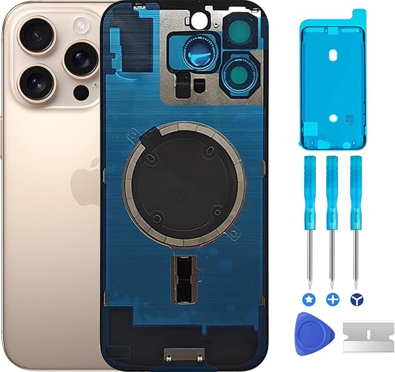 Original 16 Pro Max Back Glass Cover Battery Door Replacement & Waterproof Tape, Pre-Installed Camera Frame for iPhone 16 Pro Max All Carriers Repair Tool (Desert Titanium)