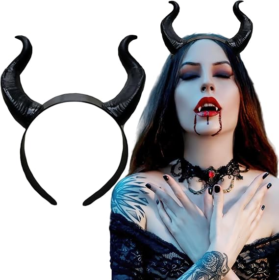 Devil Horns Headband Halloween Cosplay Horn Hair Hoop Black Gothic Demon Horn Headpiece Hair Accessories for Women Halloween Dress Up Party Costume Photo Shoot Hair Accessory Supplies