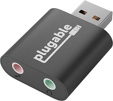 Plugable USB Audio Adapter Adds 3.5mm Speaker and Microphone Ports Because Your Laptop or PC Lacks an Audio Jack; Compact External Sound Card Replacement, Plug-and-Play for Windows, Mac, Linux