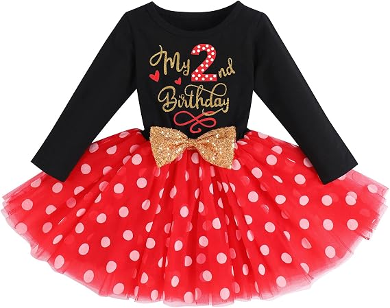 Baby Girl 1st 2nd 3rd Birthday Outfit Mouse Dress Polka Dots Tutu Skirt Cake Smash Long Sleeve Clothes for Photo Shoot