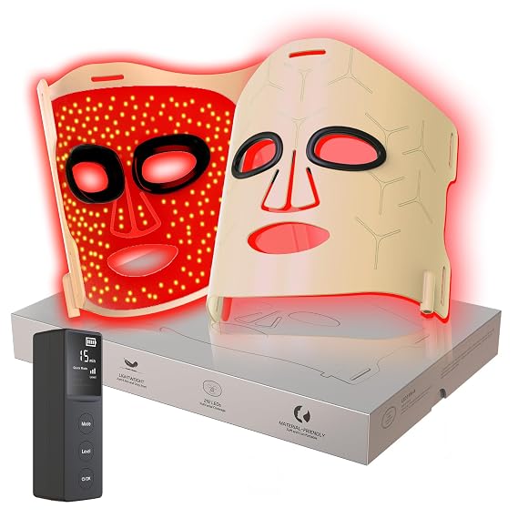 Infrared Red Light Therapy Mask: High Power Facial Skincare Device for Glowing Skin Ultra-Thin 1.8mm 4.6oz, 830nm 633nm 590nm, Red Light Therapy for face Luxury Gift- Golden Windmill
