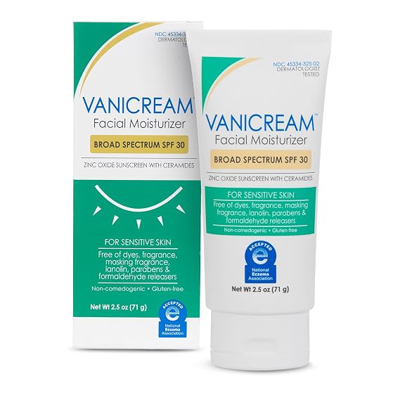 Vanicream Facial Moisturizer SPF 30 Zinc Oxide Mineral Sunscreen, 2.5 Fl Oz