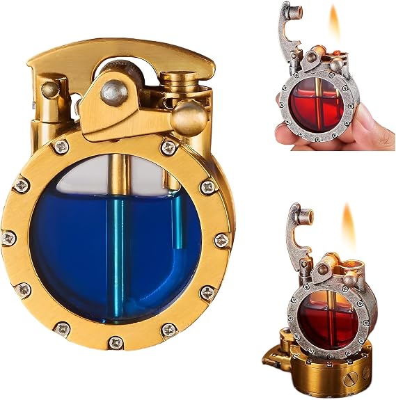 2024 Vintage Trench Lighter, Transparent Kerosene Lighter Antique Steampunk Lighter Cool Unique Lighter for Men (Gold)