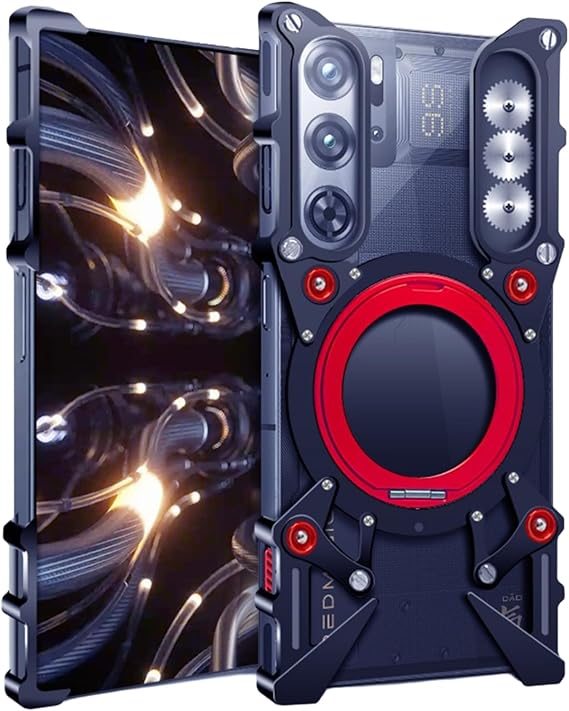 DAYJOY Metal Case Compatible with Nubia Red Magic 10 Pro+/10S Pro+, Premium Aluminum Cool Gear Style Shockproof case with Kickstand Rotatable Magnetic Holder (Black)