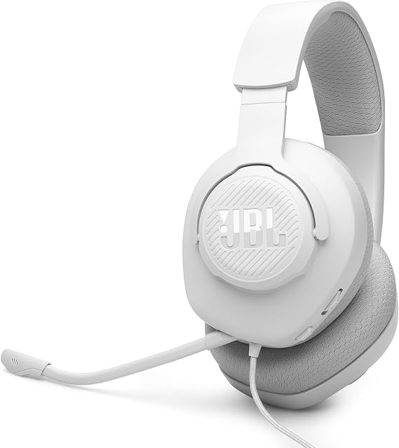 JBL Quantum 100M2 - Wired Over-Ear Gaming Headset Omnidirectional, Removable Microphone, Mute Option, Fabric Covered Memory Foam Ear Cushion, Compatible with All Platforms White