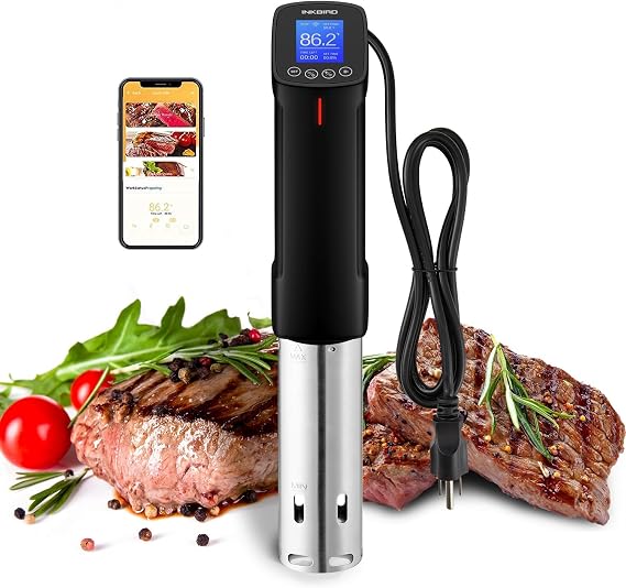 NKBIRD WIFI Sous Vide Cooker ISV-100W, 1000 Watts Fast-Heating W/Free APP | Sous Vide Machine Immersion Circulator w/ 14 Free Preset Recipes , Thermal Immersion w/ Smart Timer, Calibration Function