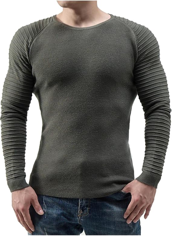 Mens T Shirts Casual Stylish Crew Neck Long Sleeve Muscle Fit Sweater Big and Tall Basic Knitted Solid Work Shirt