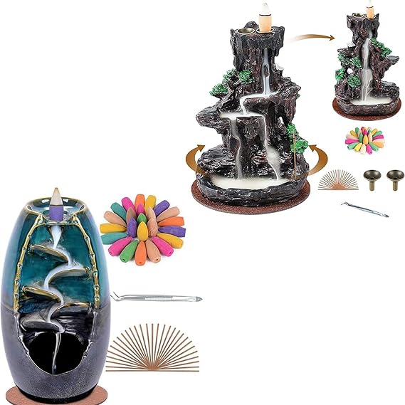 SPACEKEEPER Incense Burner,with 120 Backflow Incense Cones, 30 Incense Sticks, Aromatcherapy Ornamen for Home