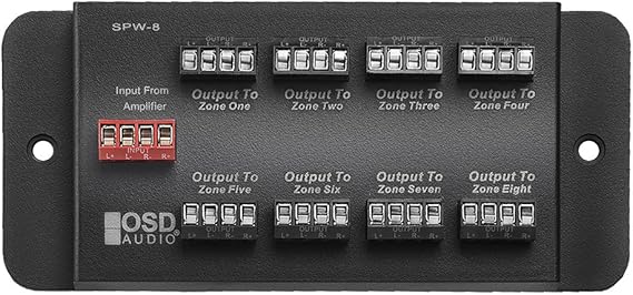 OSD Audio 8-Zone Speaker Distribution Panel, Single Stereo Input to 8 Outputs, 150W RMS Per Channel, Whole House Audio Wiring Hub, 16-14 AWG Compatible SPW8