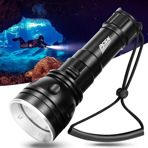 Dive Light Scuba Diving Flashlight - PFSN Professional Underwater Flashlight IPX68 Waterproof, with Rechargeable Spare Batteries, 1000 Lumen Diving Torch Best for Snorkeling, Caving and Spearfishing