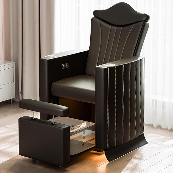 OKAKOPA Electric Pedicure Chair No Plumbing, Professional Reclining Pedicure Unit with Cup Holder and USB Charging Port, Pedicure Station for Salon with Hidden Base and Footrest, Black