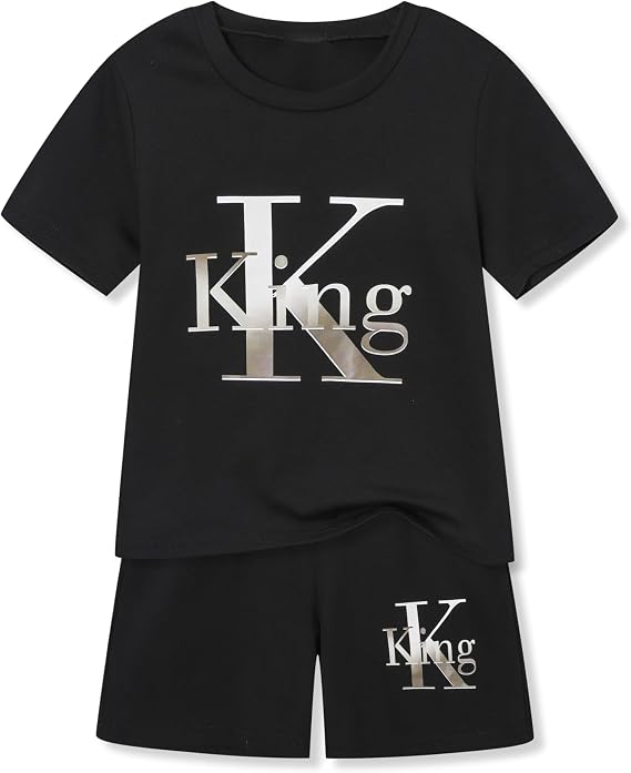 Azmxynol Boys Clothes Summer Tween Short Sleeve Graphic Top + Shorts 2 Pieces Outfit Set, Size 6-15 Years