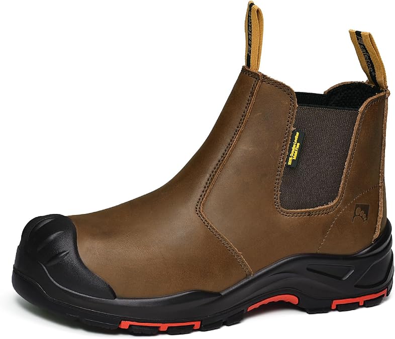 SAFETOE Safety Boots M-8025NBO Men's Wide Fit Over Cap Composite Toe Work Boots ESD Anti-Static Waterproof Cowhide Heavy Duty Anti-Nail Non-Slip PU Rubber Sole S3 SRC