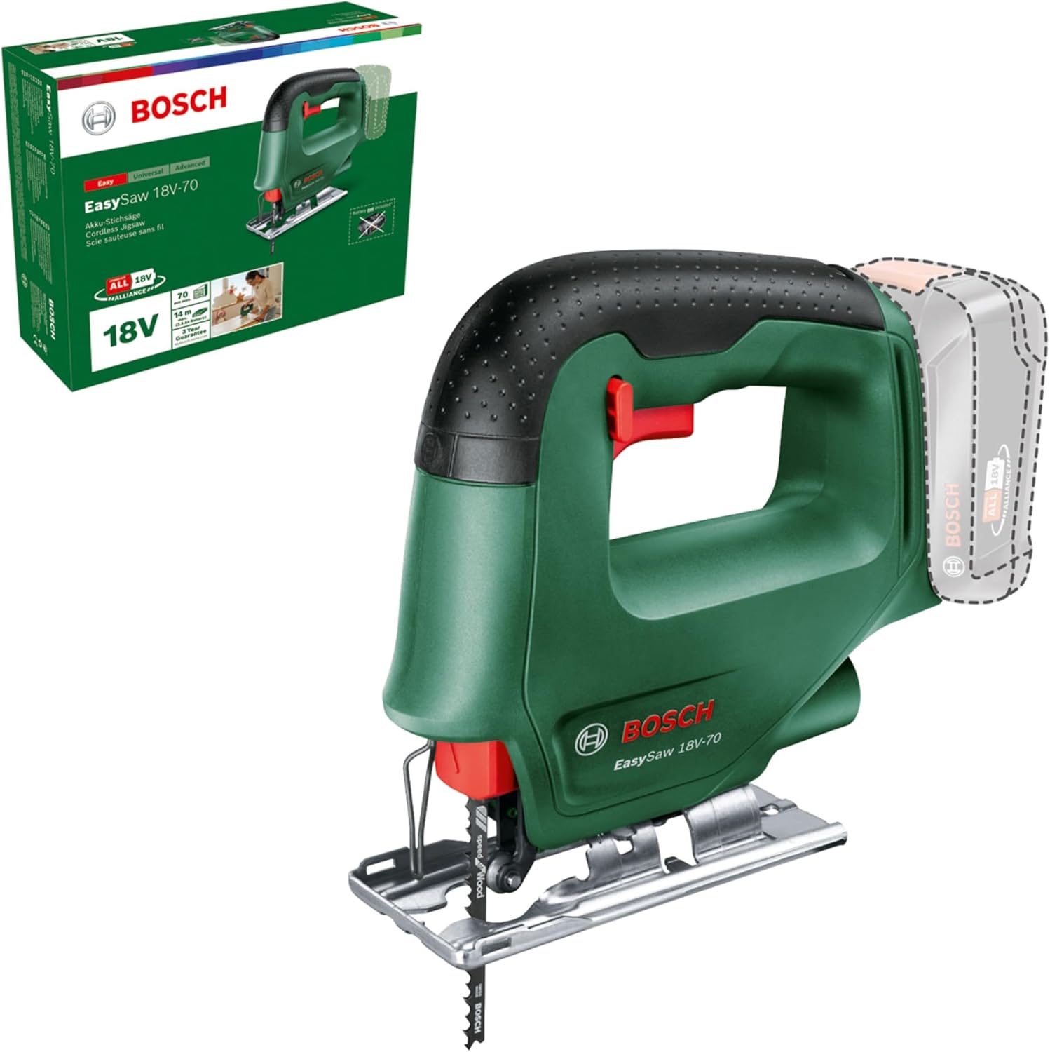 Bosch Home and Garden Cordless Decoupage Saw EasySaw 18V-70 accus-free, 18 Volt System, carton packaging