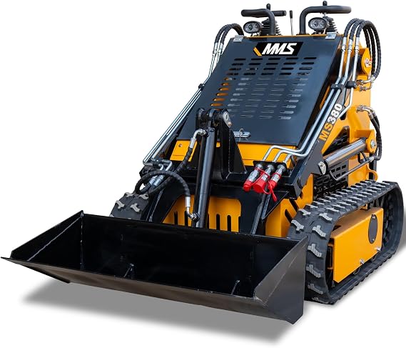 MS380 Mini Parallel Tracks Skid Steer Loader with 23hp RATO Gasoline Engine, Compact Stand-On Skid Steer for Construction, Landscaping, Agriculture, Road Maintenance - Includes Unloading